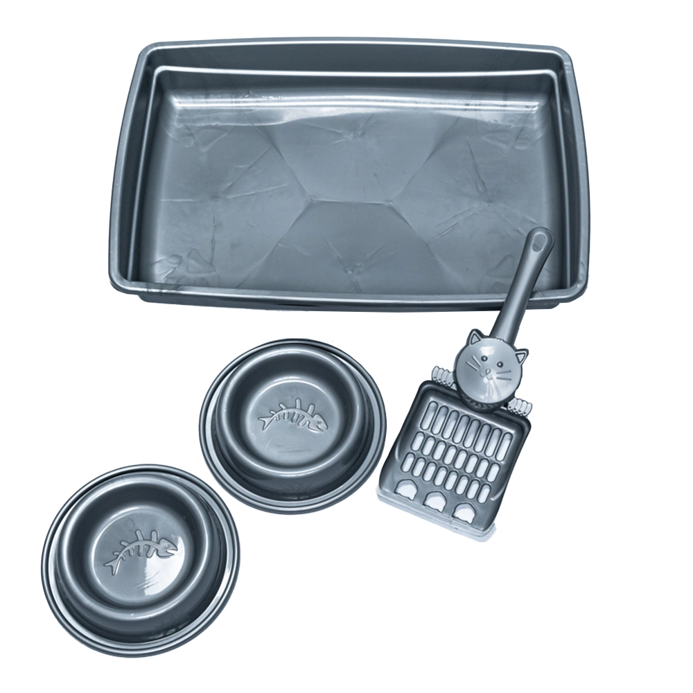 Kit De Bandeja Pet Injet Pop 4x1 Prata Para Gatos