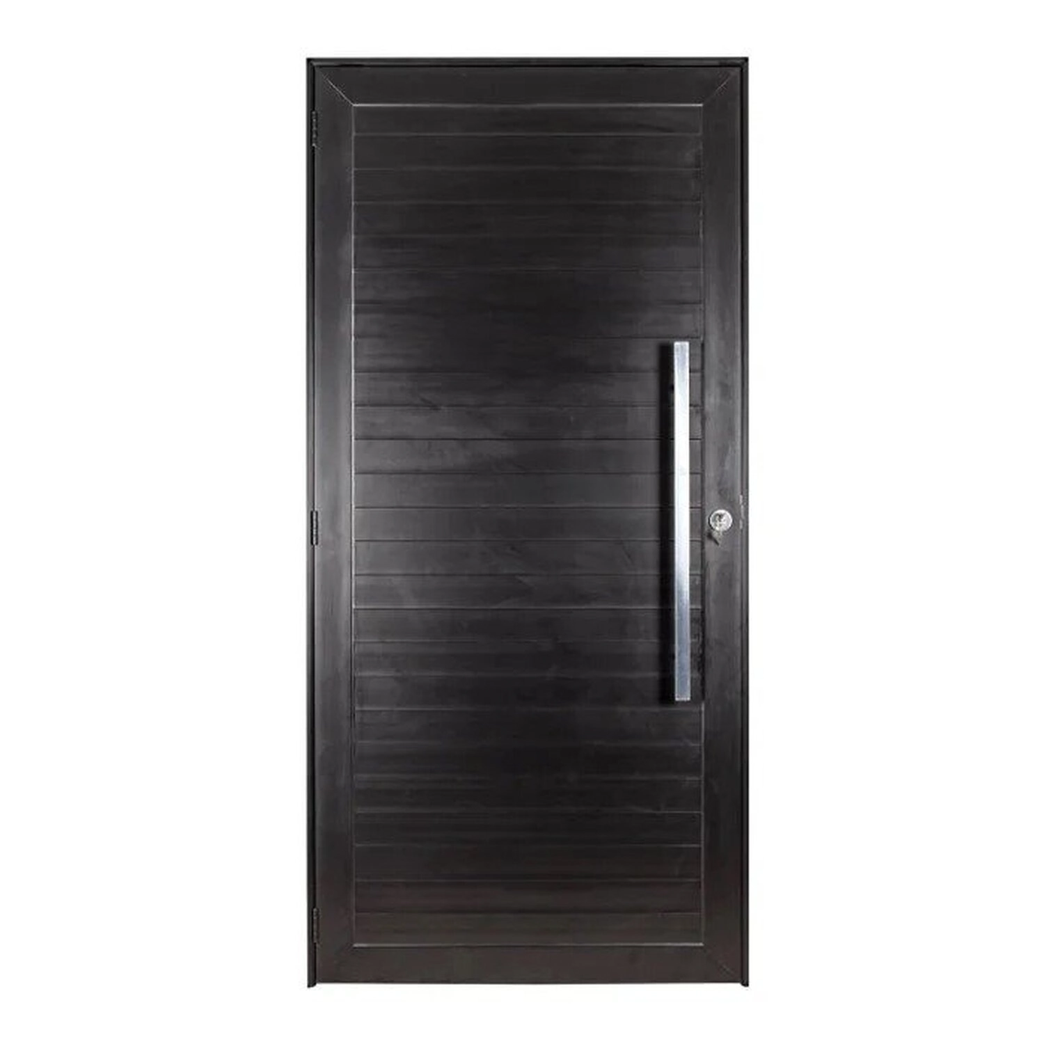 Porta De Aluminio Lambril 210x80cm Com Puxador Topsul Abertura Direita Preto