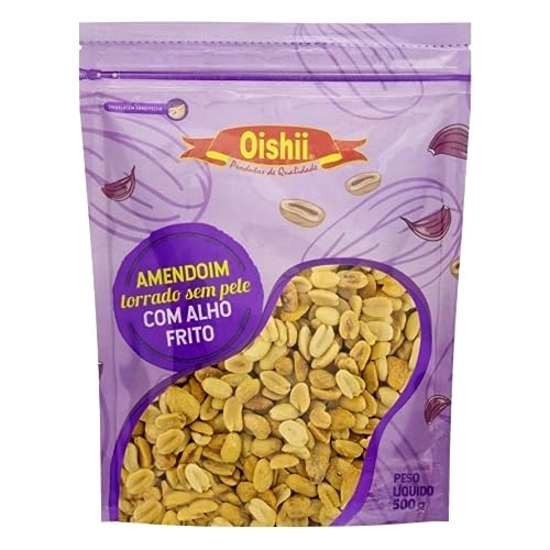 Amendoim Torrado Com Alho Frito Sem Pele Oishii Pouch 500g