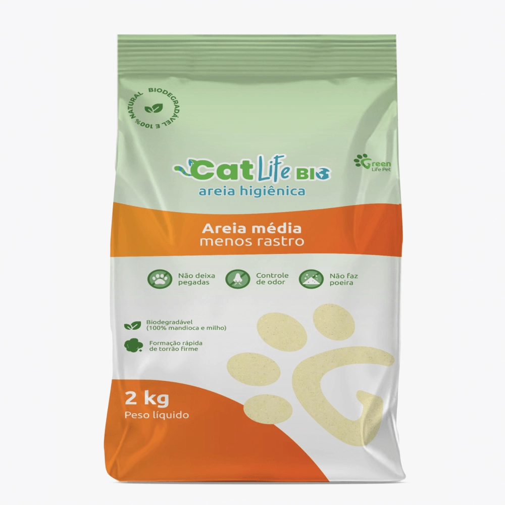 Areia Higiênica Para Gatos Cat Life Bio Grãos Médios Green Life 2kg