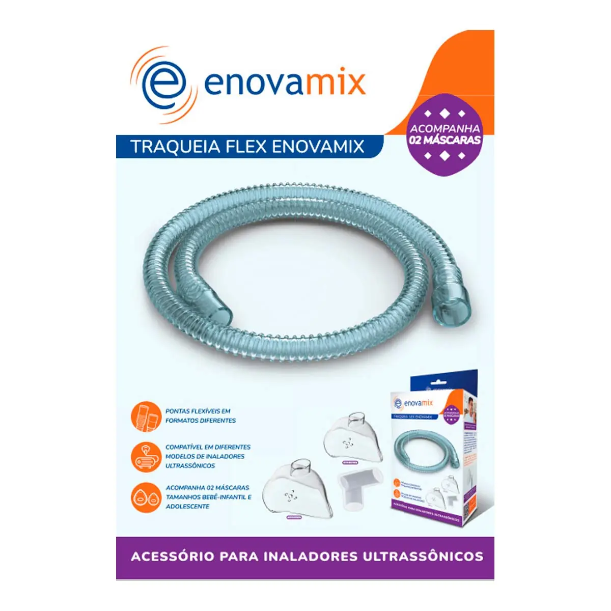 Traqueia Para Inalador Flex Azul Enovamix 2 Máscaras 1 Conector