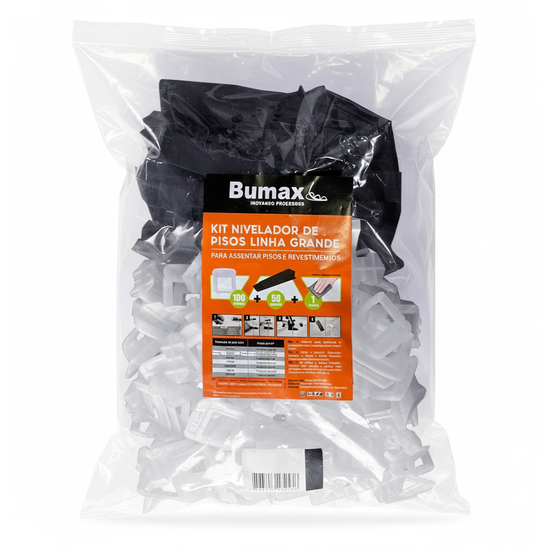 Kit Espaçador + Cunha Niveladora + Espátula Flat Plástico 1mm Bumax