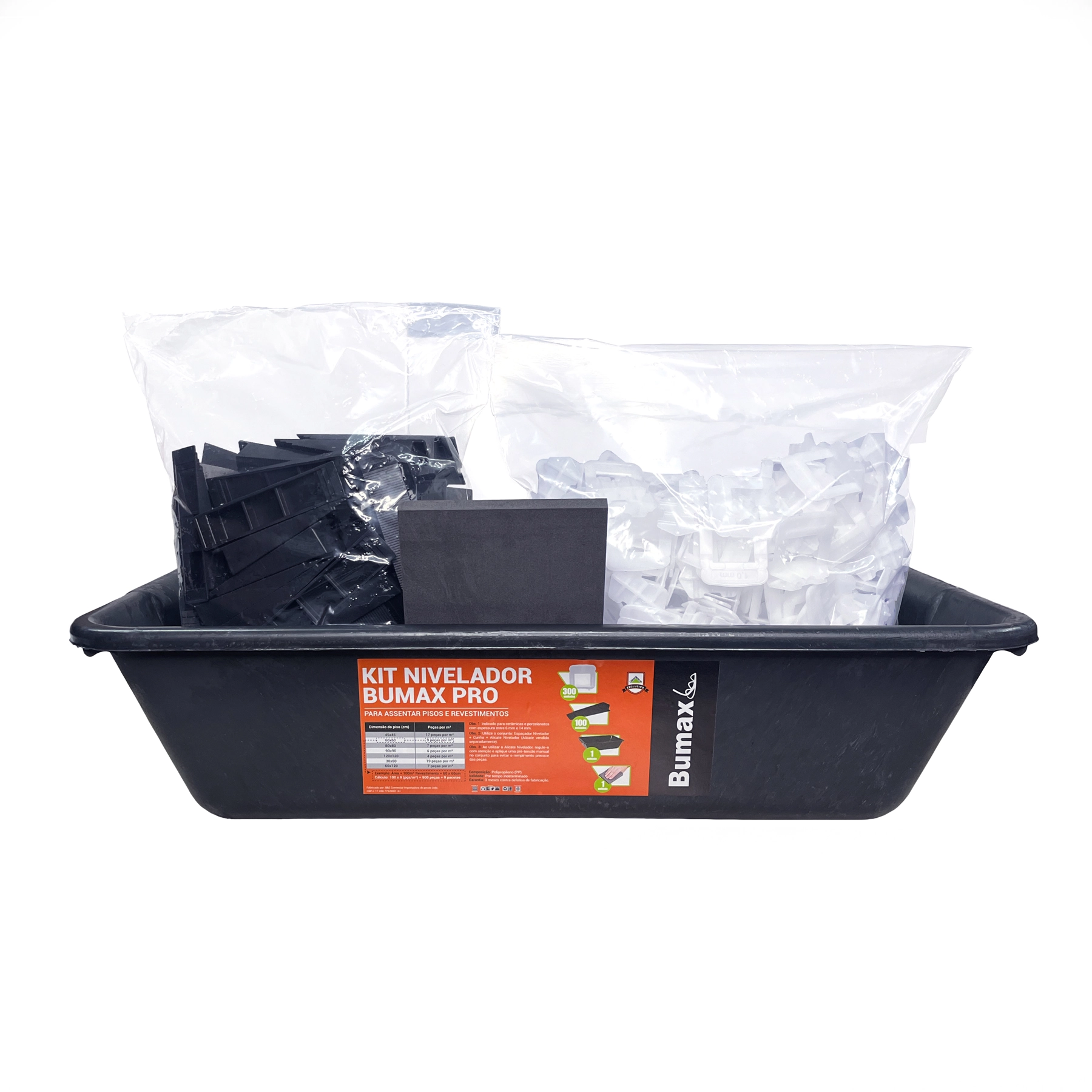 Kit 300 Espaçadores 1,5mm + 100 Cunhas Niveladoras + 1 Caixa de Massa + 1 Espátula de Rejunte Bumax