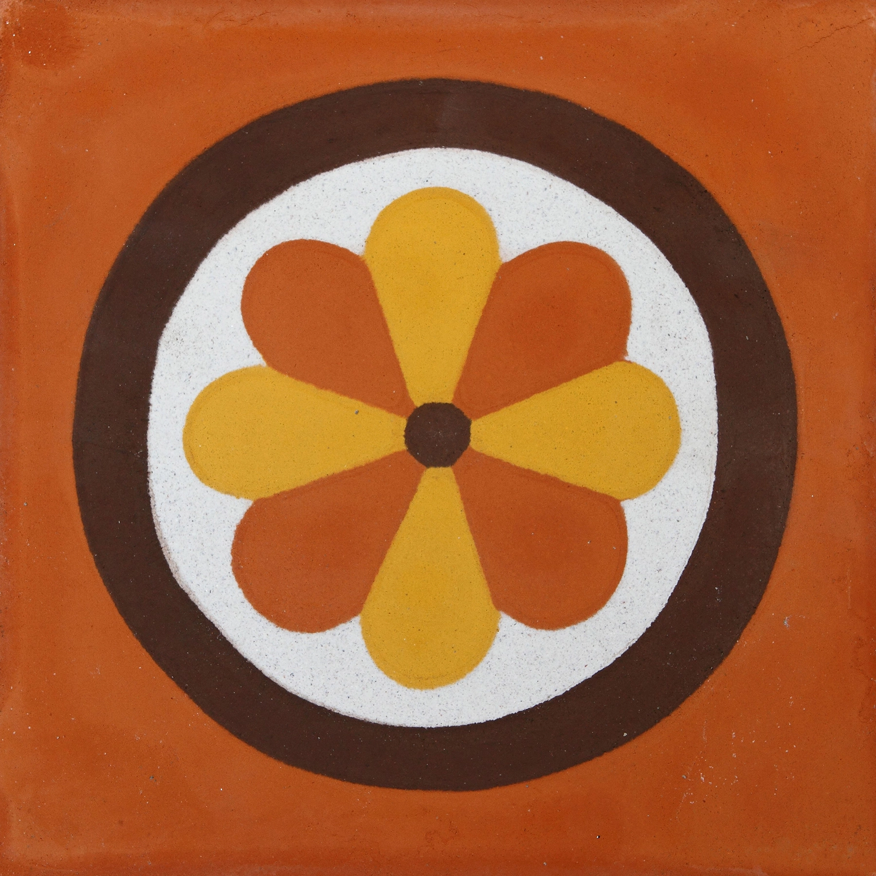 Ladrilho Hidráulico Quadrado Begonia Terracota E Amarelo 20x20cm Oficina Yby