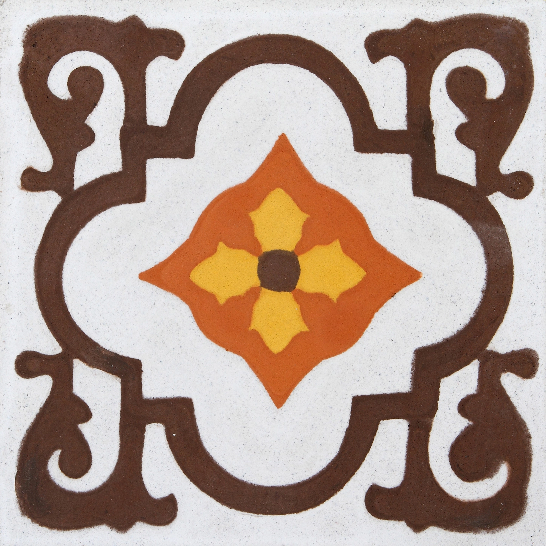 Ladrilho Hidráulico Quadrado Clivia Com Moldura Marrom E Branco 20x20cm Oficina Yby