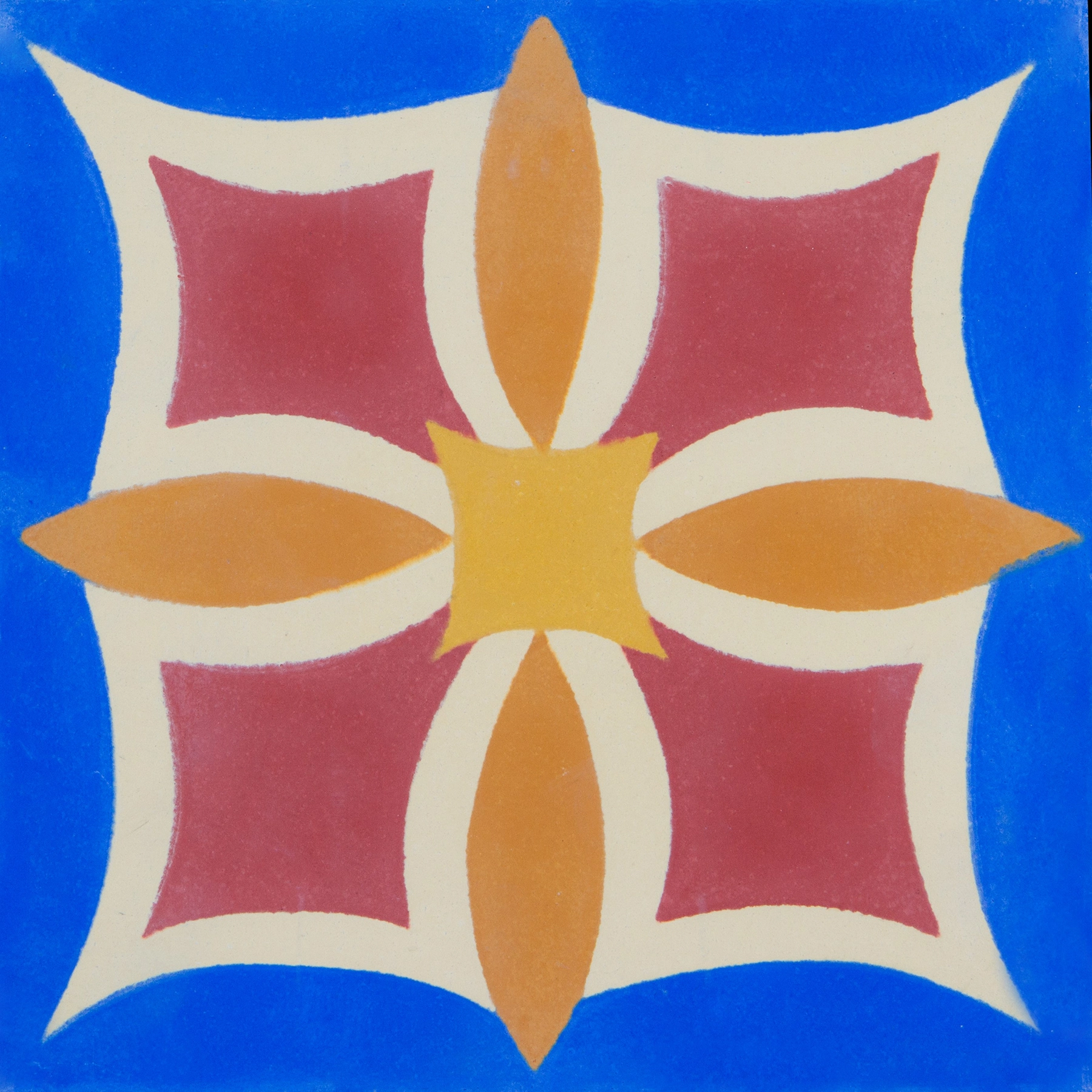 Ladrilho Hidráulico Quadrado Flor de Maio Azul e Amarelo 20x20cm Oficina Yby