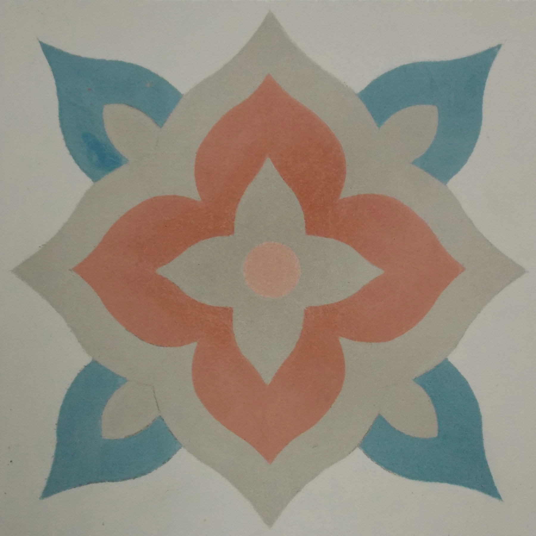 Ladrilho Hidráulico Quadrado Lirio Bege Rosa e Verde Tifany 20x20cm Oficina Yby