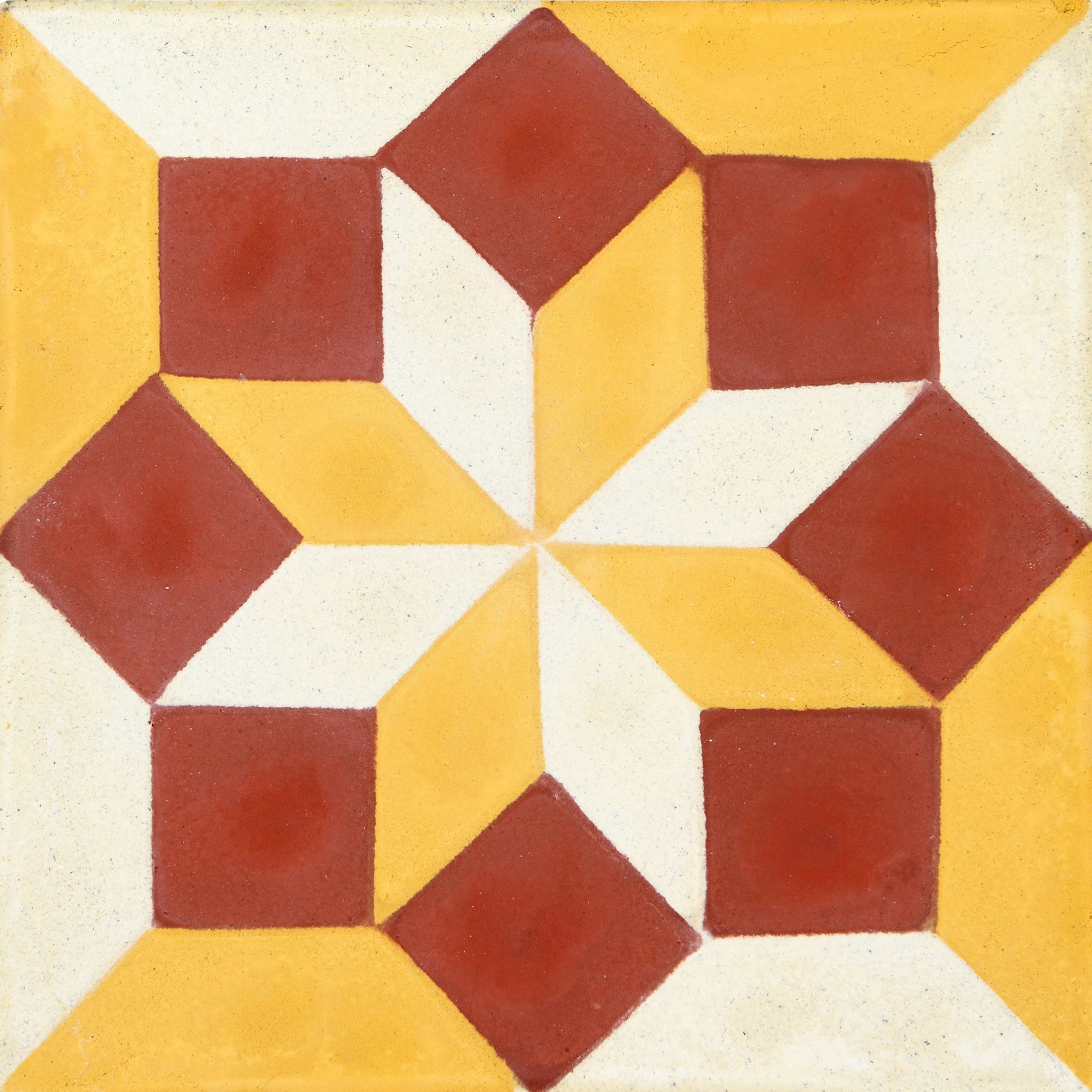 Ladrilho Hidráulico Quadrado Losango Amarelo e Vermelho 20x20cm Oficina Yby
