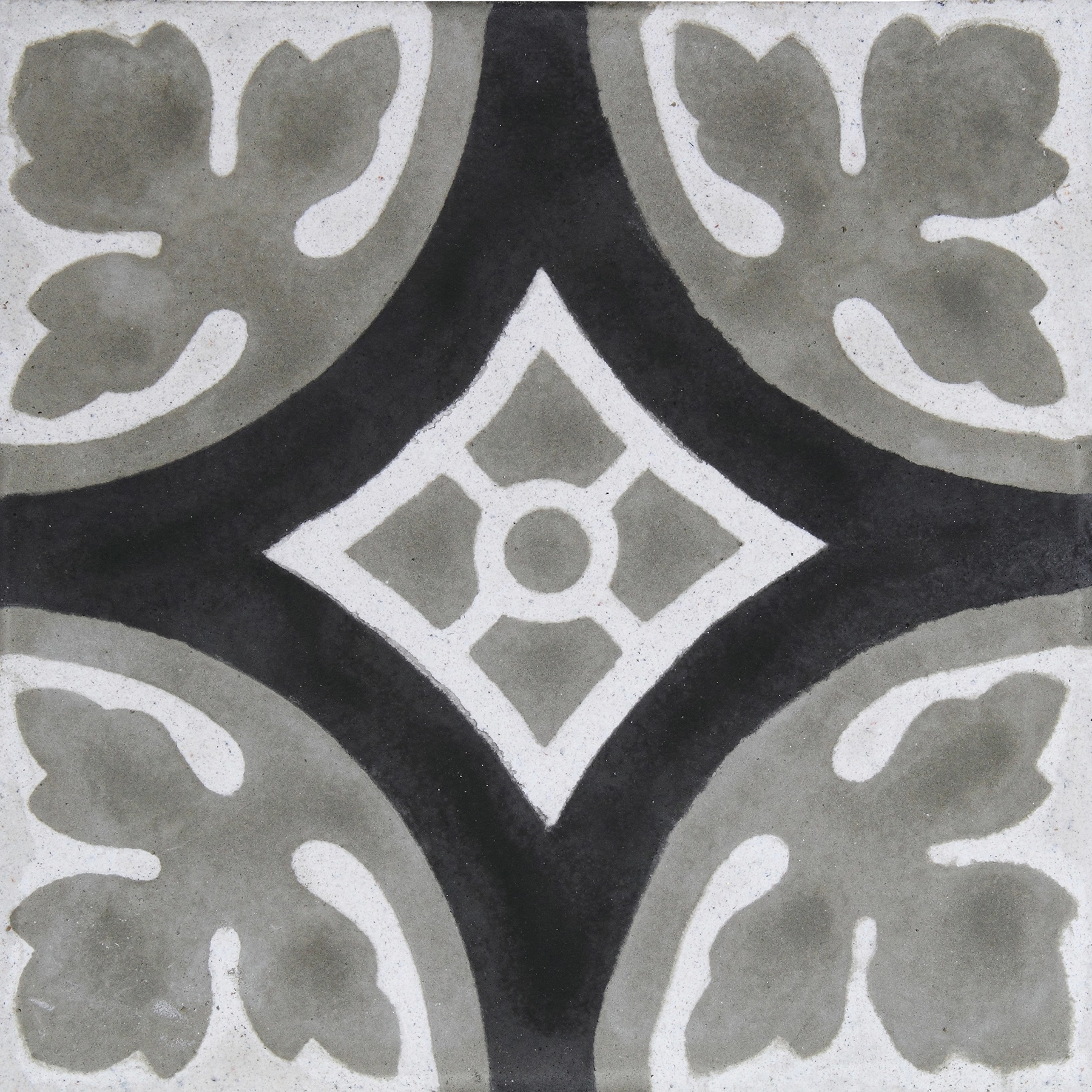 Ladrilho Hidráulico Quadrado Magnolia 2 Cinza, Branco e Preto 20x20cm Oficina Yby