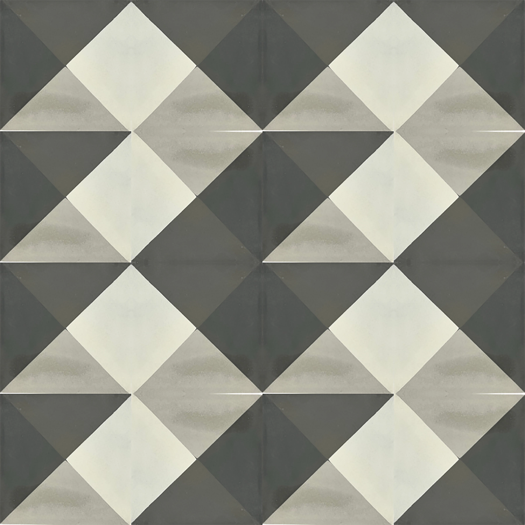 Ladrilho Hidráulico Quadrado Piramide Cinza e Branco 20x20cm Oficina Yby