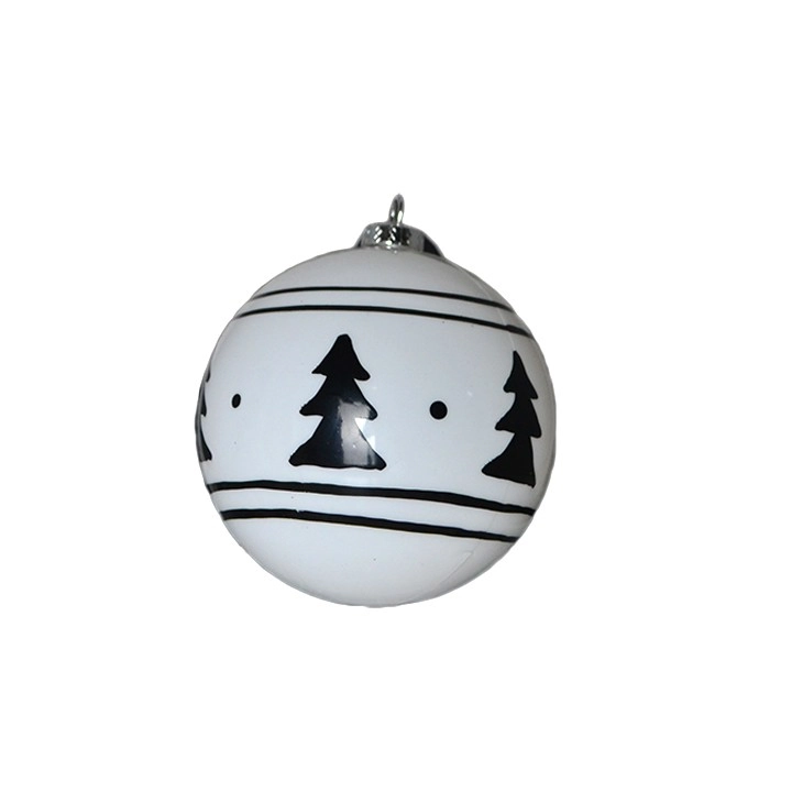 Bola Natal Branca Preta 10cm Bd2691 Tok Da Casa