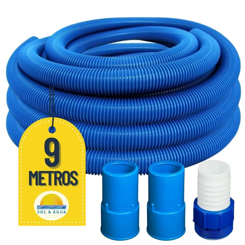 Mangueira Para Limpeza De Piscinas Flexível Flutuante 09 Metros Com 02 Ponteiras E 01 Adaptador Para Aspiração