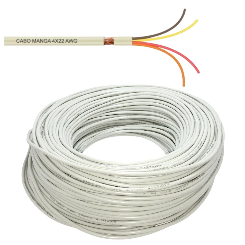 Cabo Manga 4 Vias 22 AWG (4x22AWG) para Automação Comercial e Iluminação de Piscinas LED RGB - 60 Metros