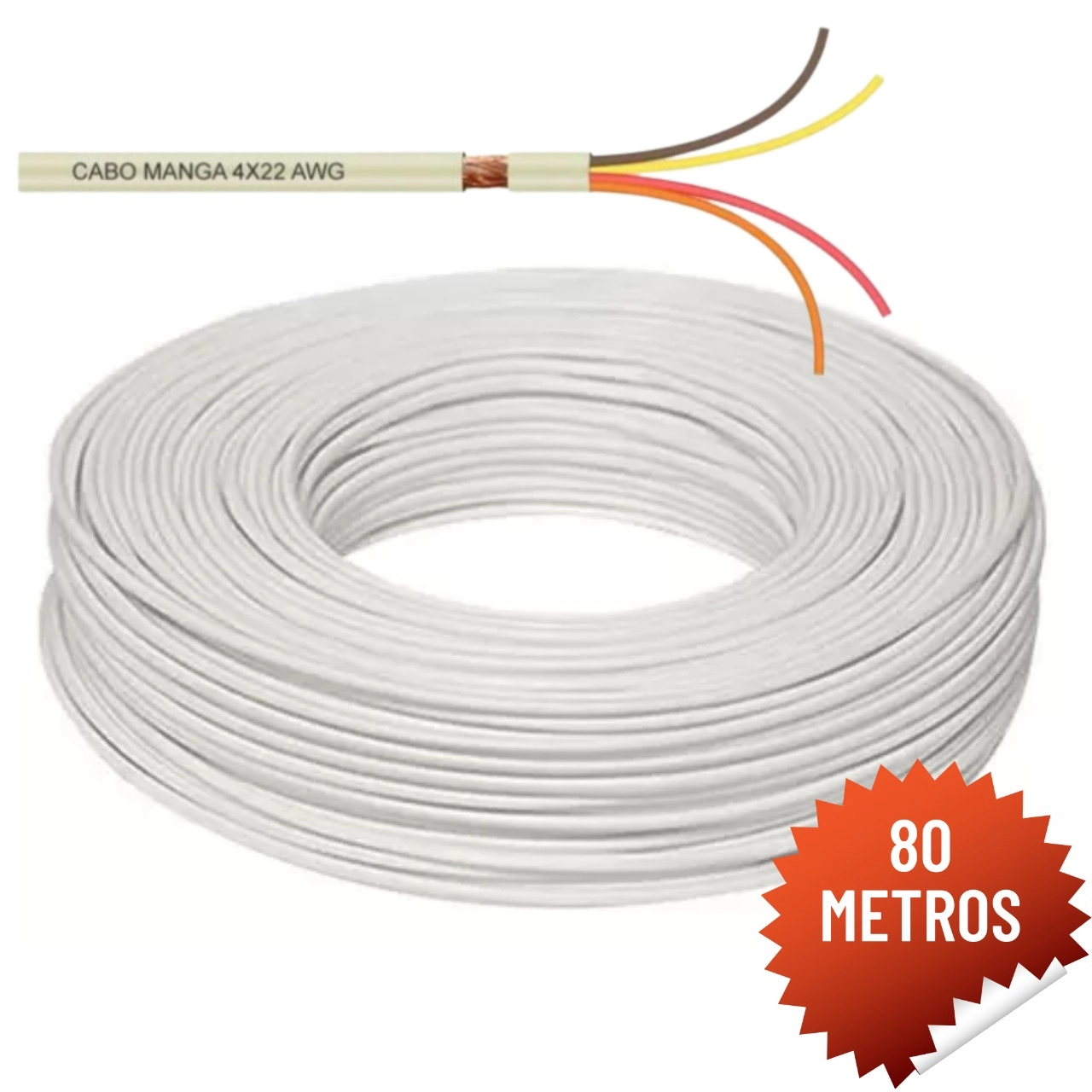 Cabo Manga 4 Vias 22 Awg (4x22awg) Para Iluminação De Piscinas Led Rgb  - 80 Metros
