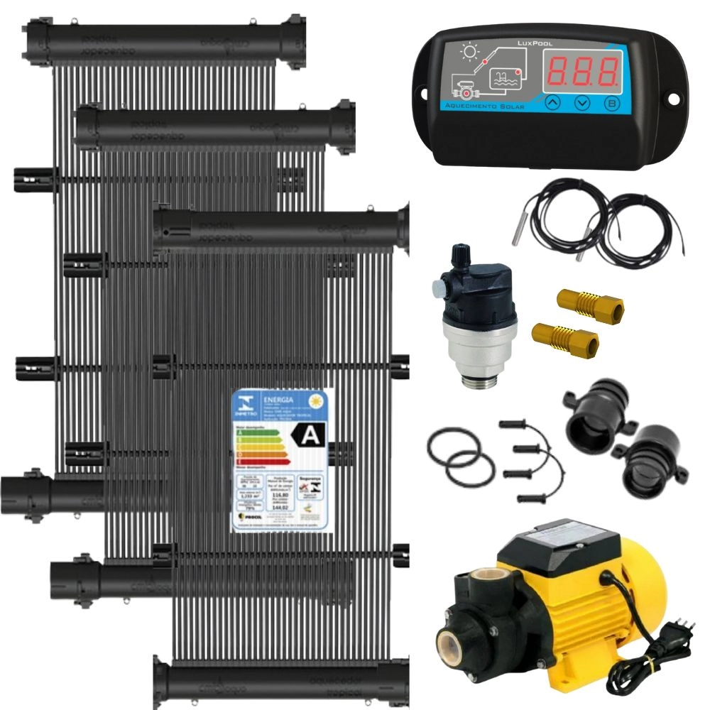 Kit Aquecedor Solar Para Piscinas De Até 04m² Ou 06 Mil Litros Teksol Com Controlador De Temperatura Bivolt E Motobomba