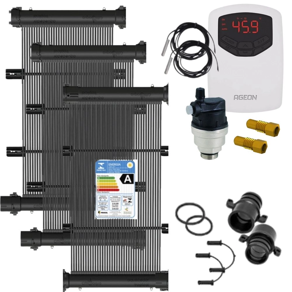 Kit Aquecedor Solar Para Piscinas De Até 28m² Ou Até 38 Mil Litros Teksol Com Controlador De Temperatura Bivolt