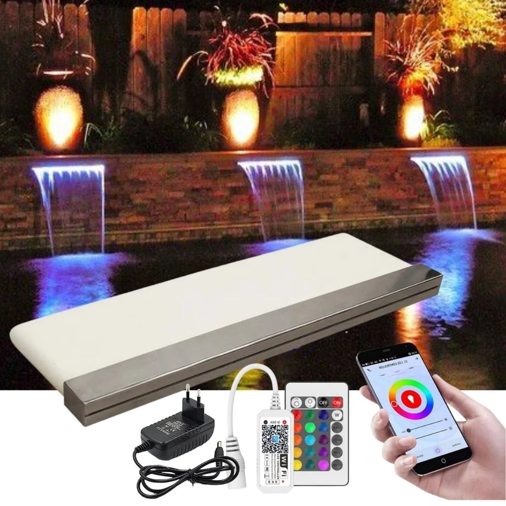 Cascata Para Piscina 140cm De Embutir Com Iluminação Led Rgb E Controlador Wifi