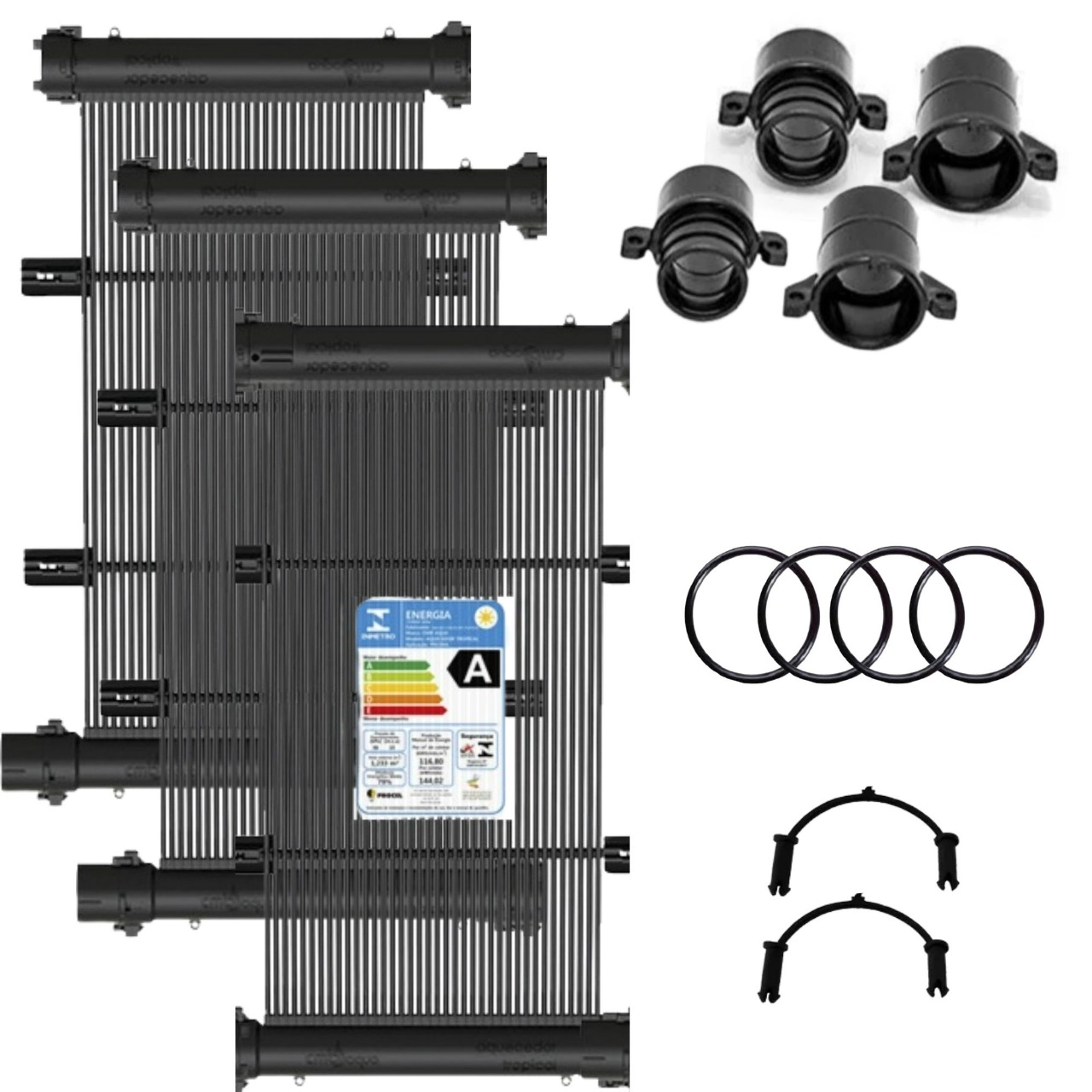 Conjunto 08 Placas 2 Metros (2,00x0,33m) E Terminações Para Aquecimento Solar De Piscinas - Ks Aquecedores