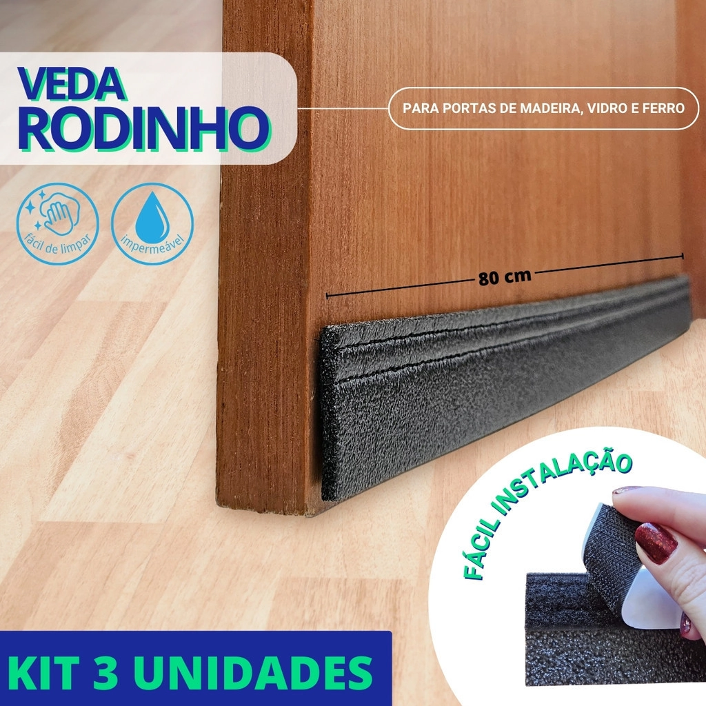 Kit Com 3 Unidades Protetor Contra Insetos Veda Porta Rodinho Adesivo 80 Cm