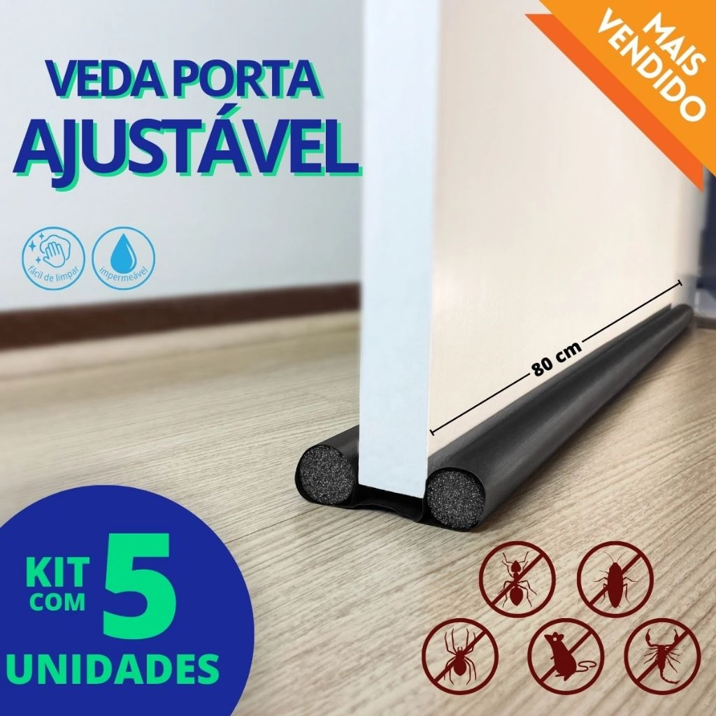 Kit 5 Unidades Veda Porta Protetor Impermeável 80 Cm - Preto