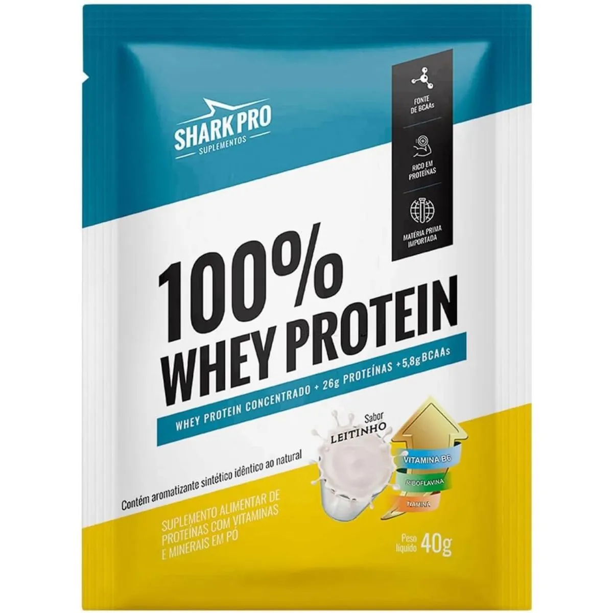 100% Whey Protein Pouch sachê 40g Leitinho- Sharkpro Suplementos