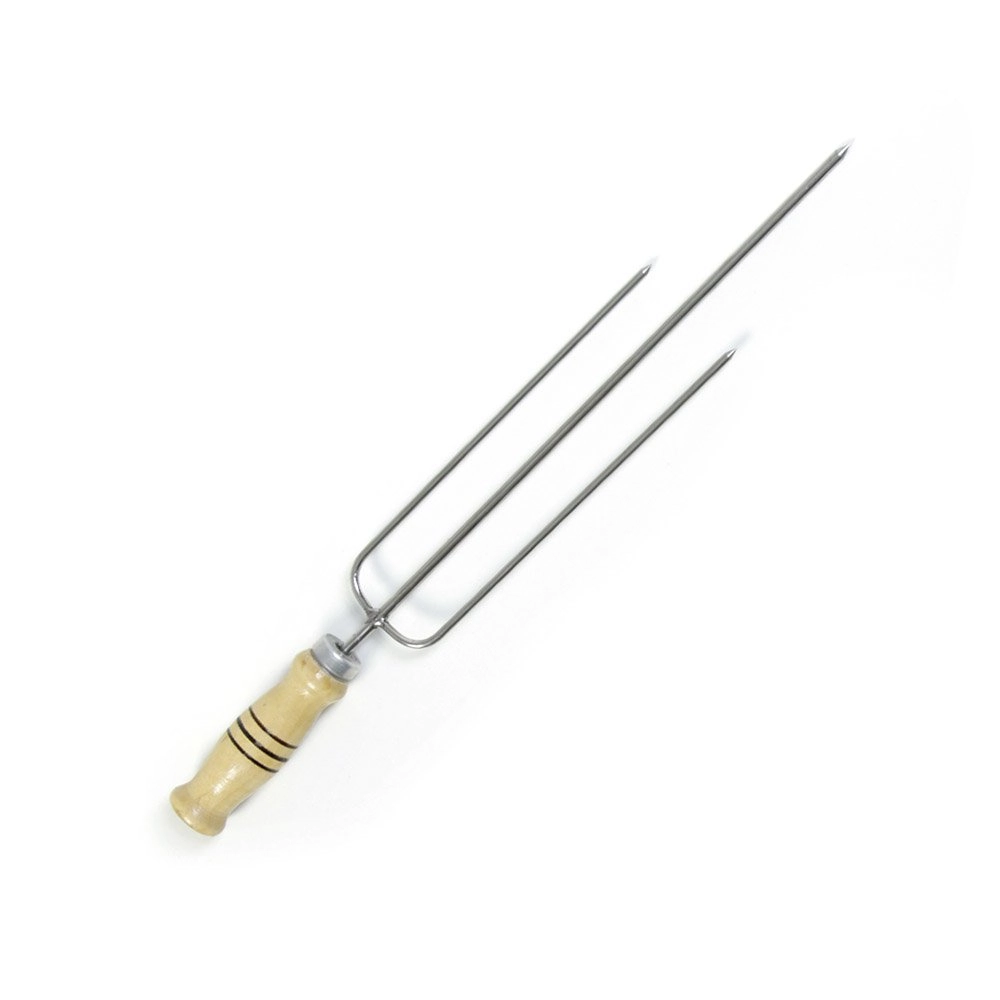 Espeto Tridente Redondo Em Inox Com Cabo De Madeira 50 Cm