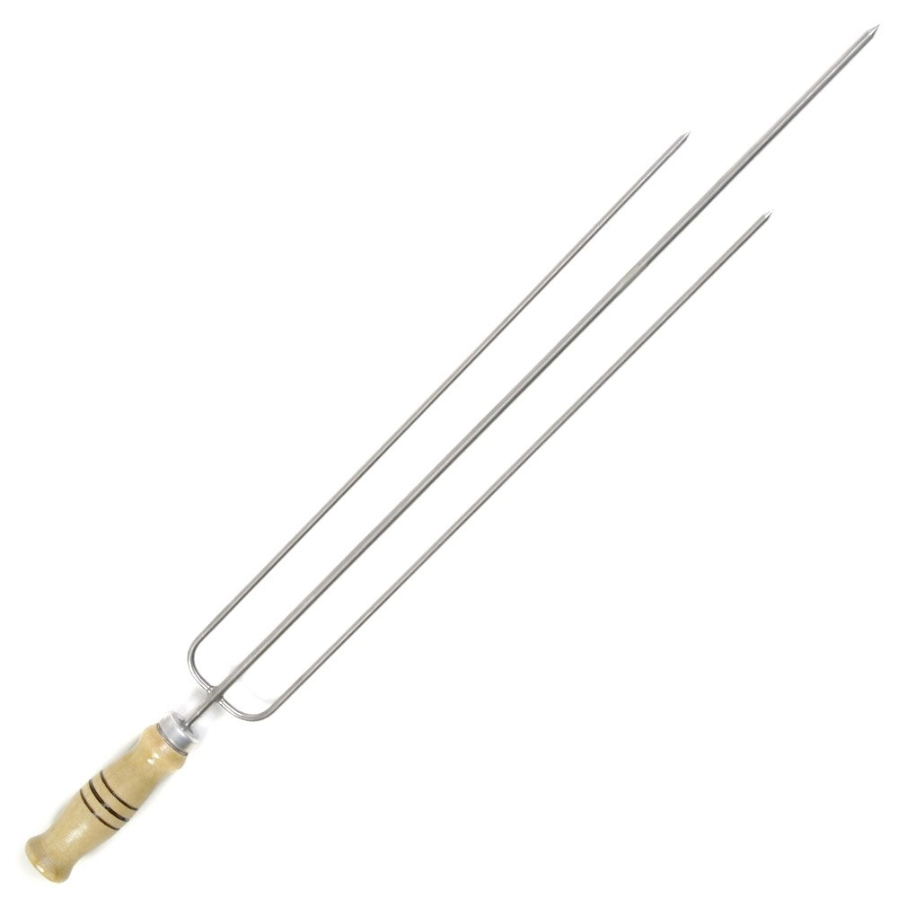 Espeto Tridente Redondo Em Inox Com Cabo De Madeira 70 Cm