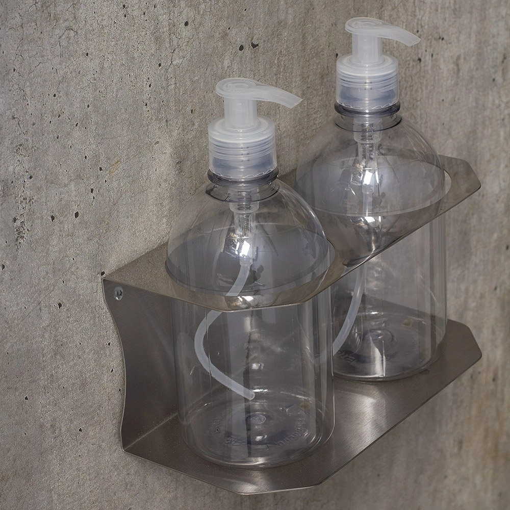 Suporte De Sabonete Liquido Álcool Gel Apoio 2 Frascos Inox
