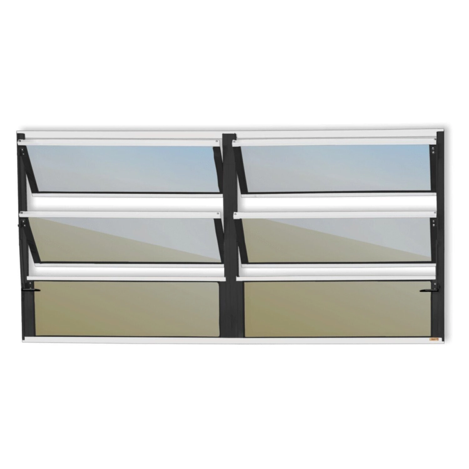 Janela De Alumínio Basculante 2 Seções 60x150cm Vidro Espelhado Plus Brimak Mix Preto