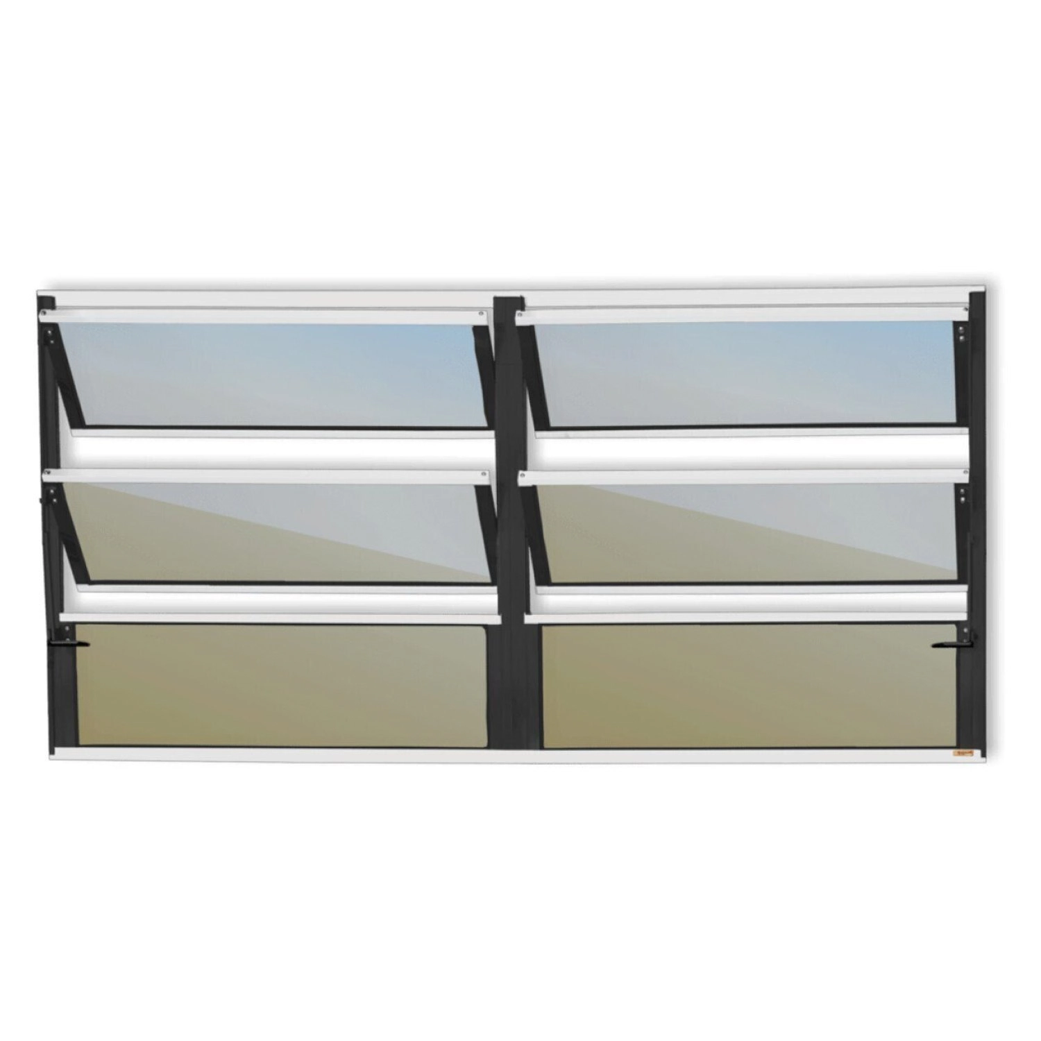 Janela De Alumínio Basculante 2 Seções 60x200cm Vidro Espelhado Plus Brimak Mix Preto
