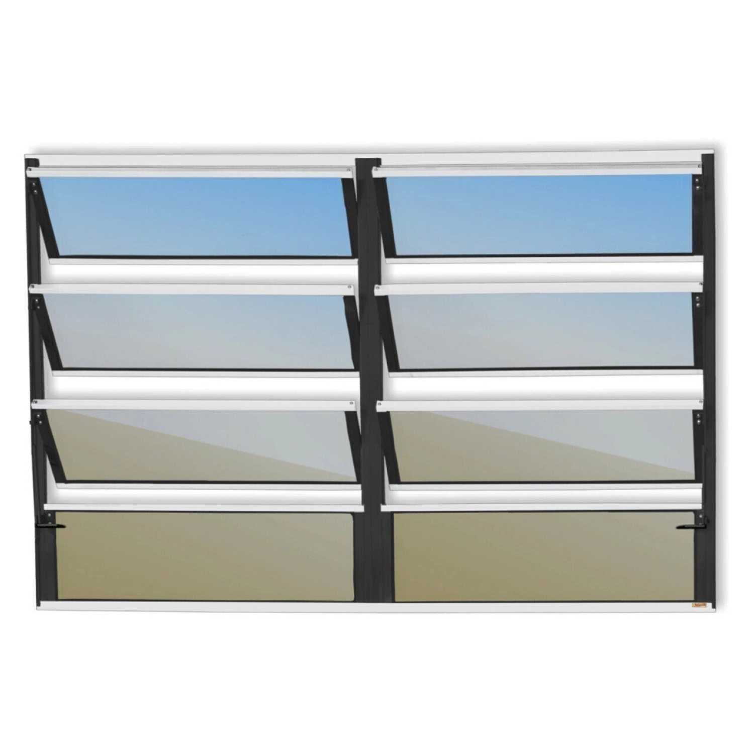 Janela De Alumínio Basculante 2 Seções 80x200cm Vidro Espelhado Plus Brimak Mix Preto