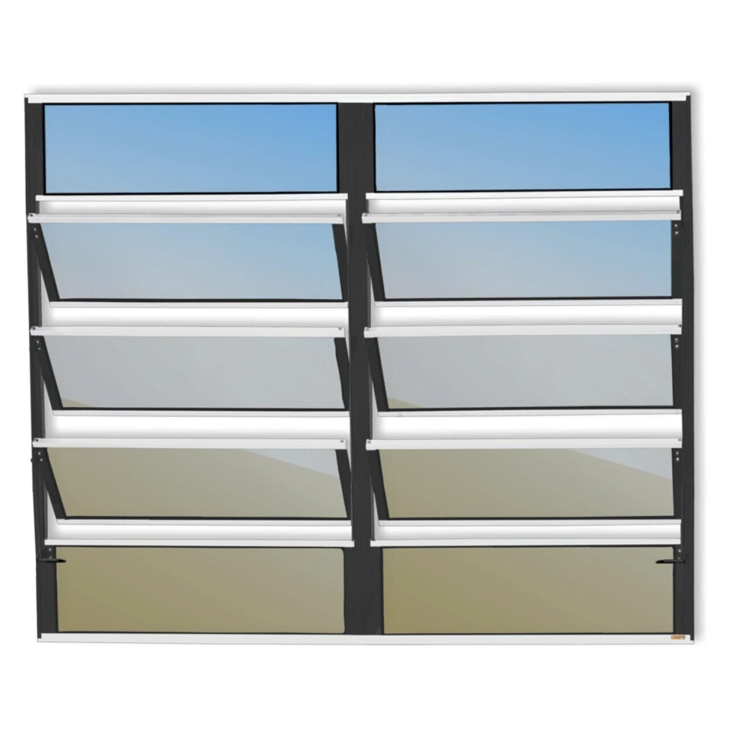 Janela De Alumínio Basculante 2 Seções 100x200cm Vidro Espelhado Plus Brimak Mix Preto