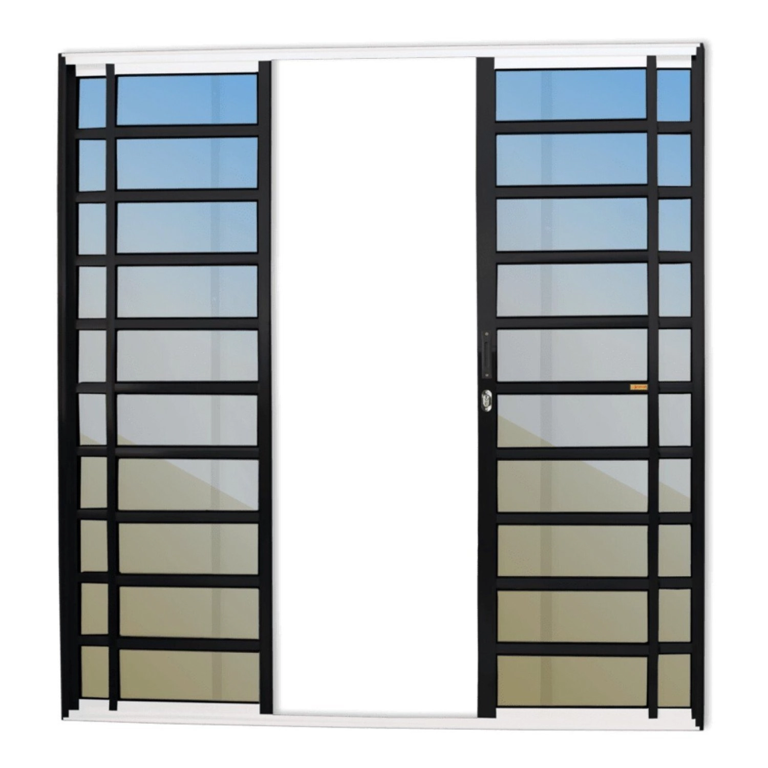 Porta De Correr Com Travessas 4 Folhas Super Vidro Reflex 210cm X 200cm Brimak Mix Preto