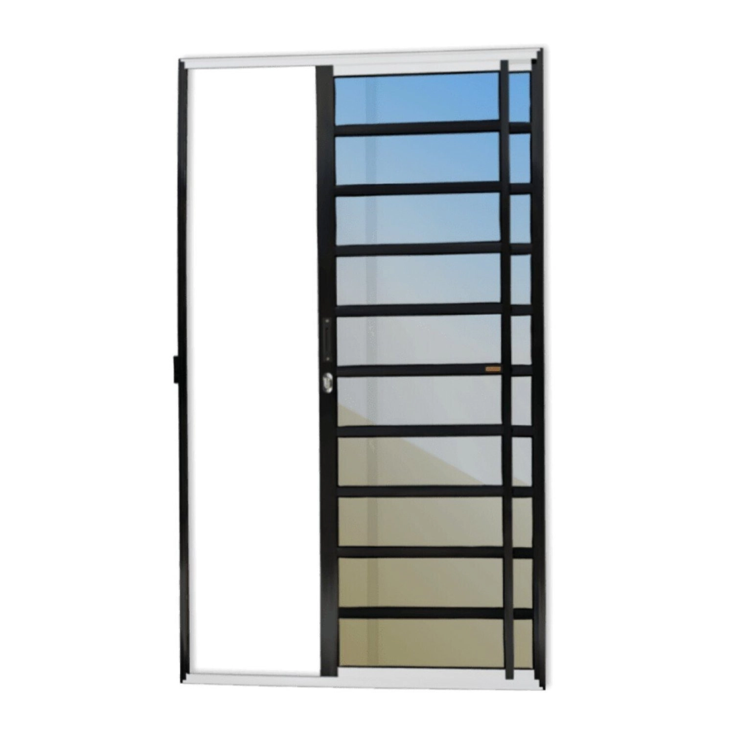 Porta De Correr Com Travessas 2 Folhas Super Vidro Reflex 210cm X 150cm Brimak Mix Preto