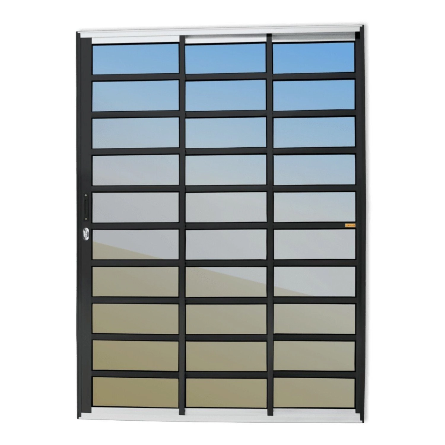 Porta De Correr Com Travessas 3 Folhas 1/3 Super Vidro Reflex 210cm X 120cm Brimak Mix Preto