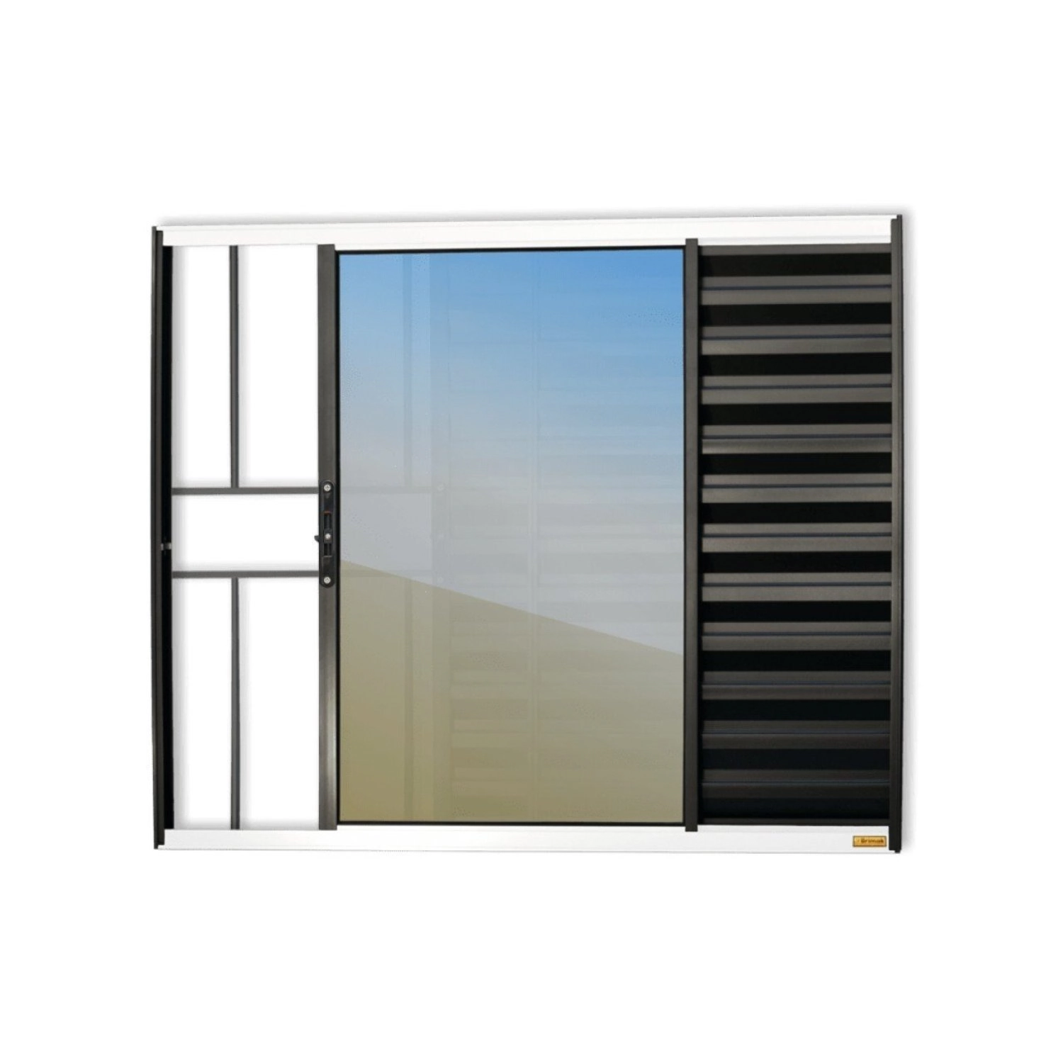 Janela Veneziana Confort 3 Folhas Com Grade Vidro Reflex 100cm X 100cm Brimak Mix Preto