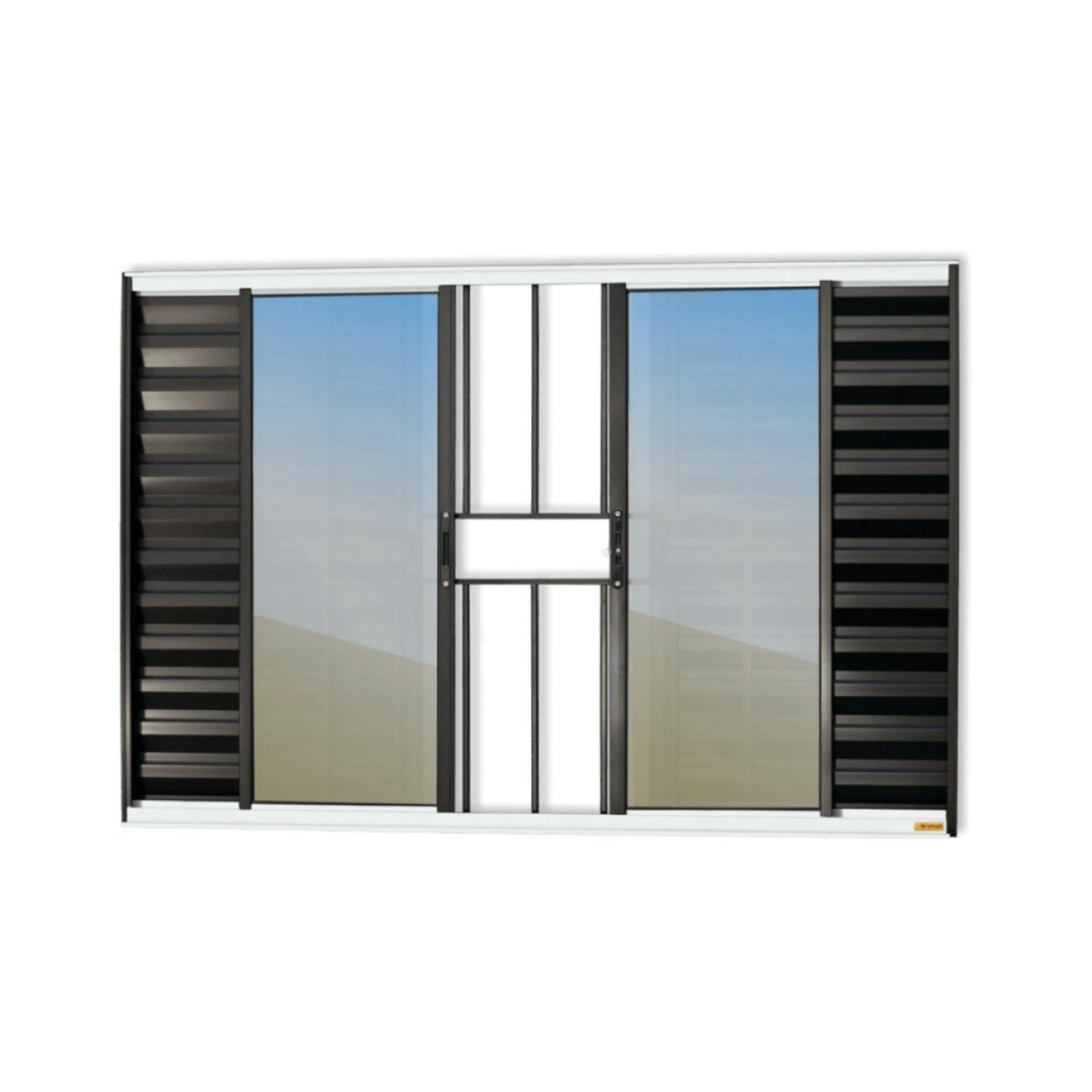 Janela Veneziana Confort 6 Folhas Com Grade Vidro Reflex 100cm X 100cm Brimak Mix Preto