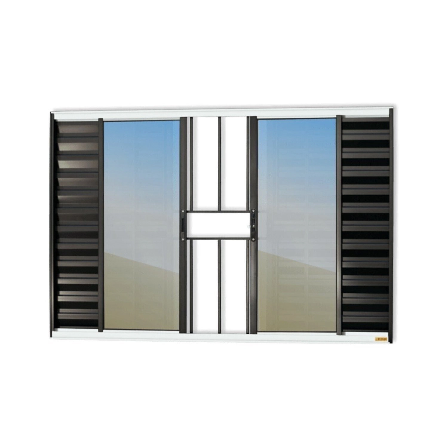 Janela Veneziana Confort 6 Folhas Com Grade Vidro Reflex 120cm X 200cm Brimak Mix Preto