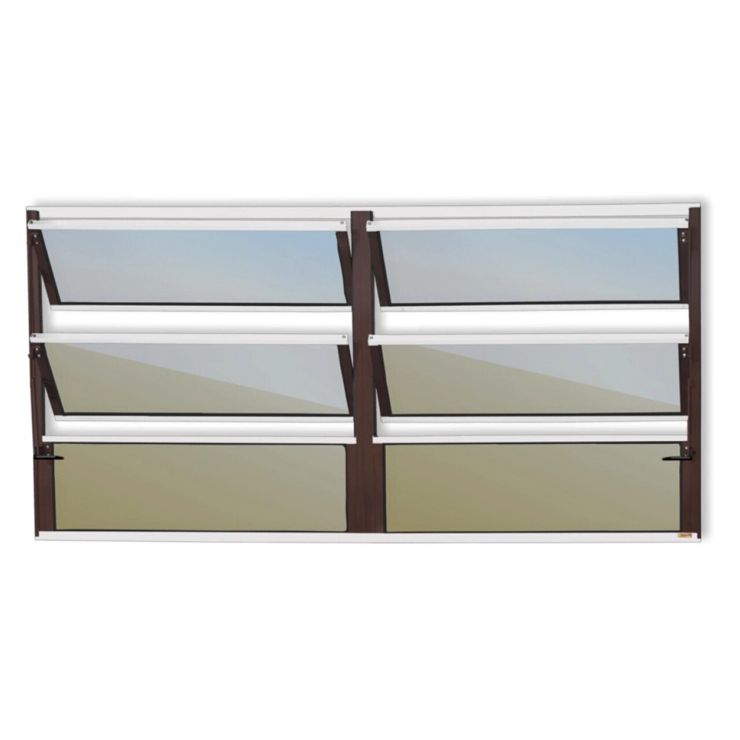 Janela De Alumínio Basculante 2 Seções 60x150cm Vidro Espelhado Plus Brimak Mix Corten