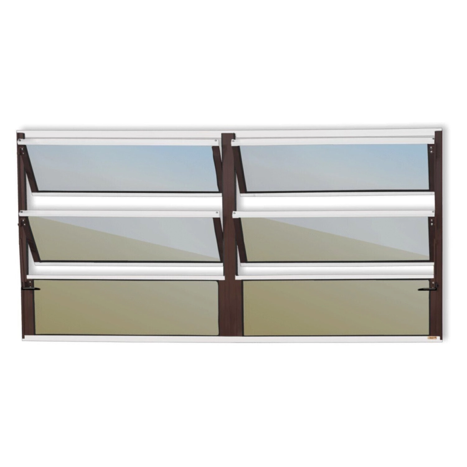 Janela De Alumínio Basculante 2 Seções 60x200cm Vidro Espelhado Plus Brimak Mix Corten