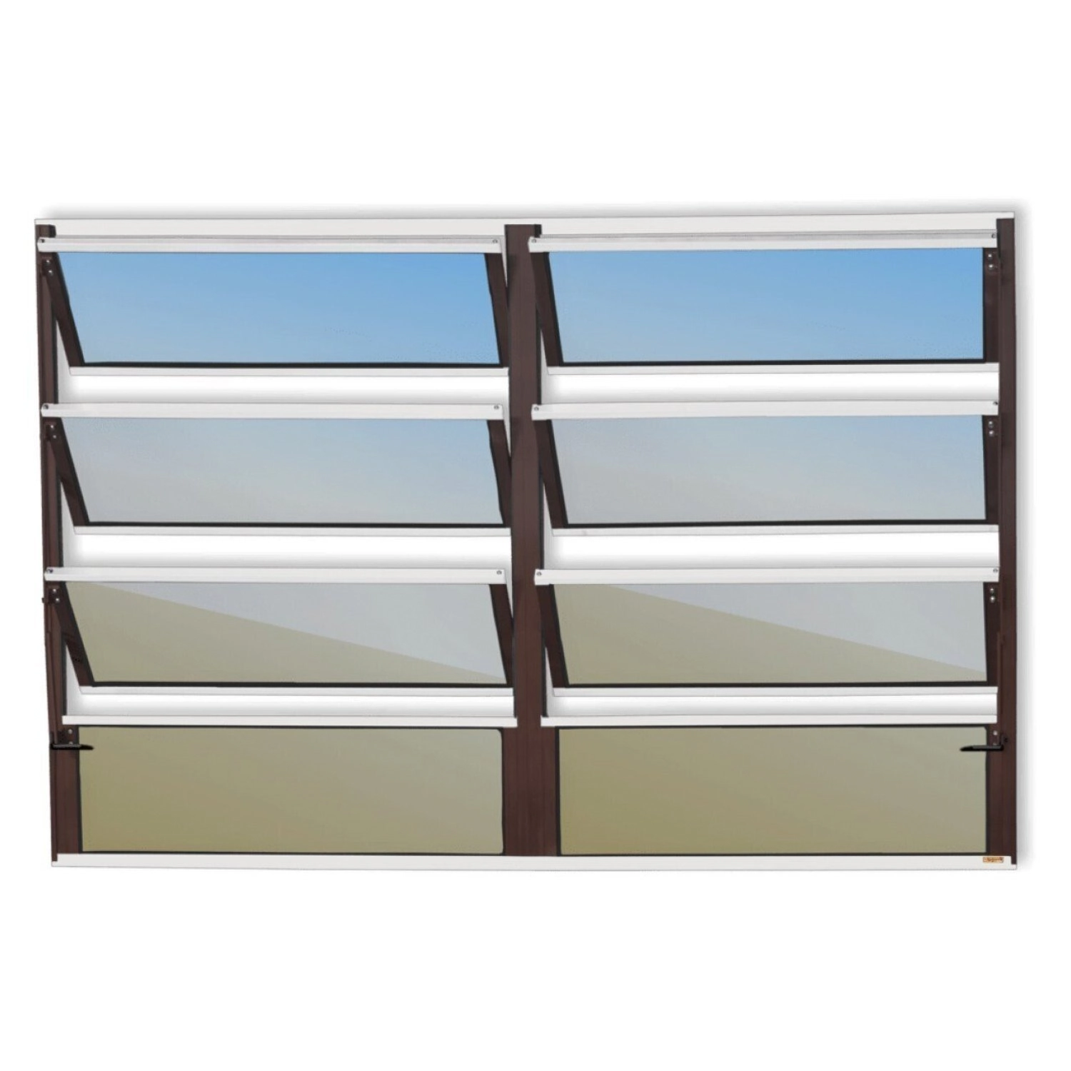 Janela De Alumínio Basculante 2 Seções 80x150cm Vidro Espelhado Plus Brimak Mix Corten