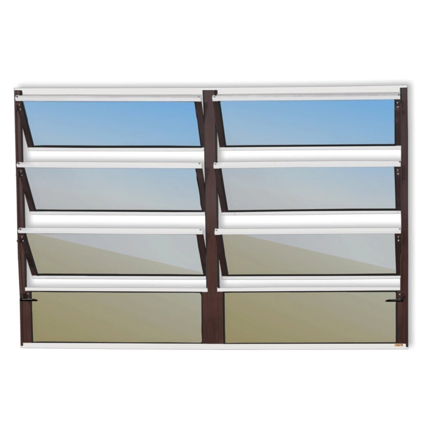 Janela De Alumínio Basculante 2 Seções 80x200cm Vidro Espelhado Plus Brimak Mix Corten
