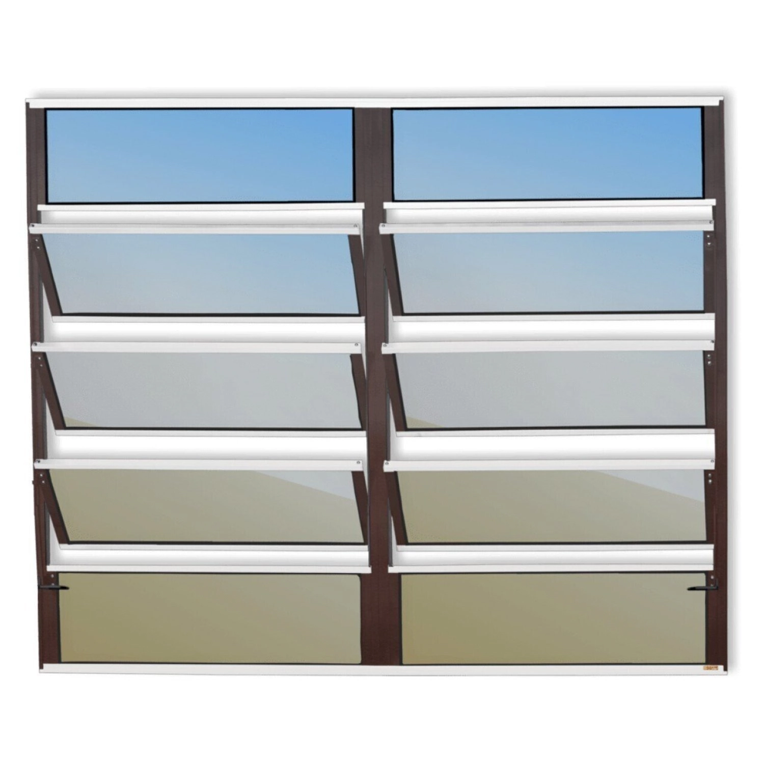 Janela De Alumínio Basculante 2 Seções 100x200cm Vidro Espelhado Plus Brimak Mix Corten