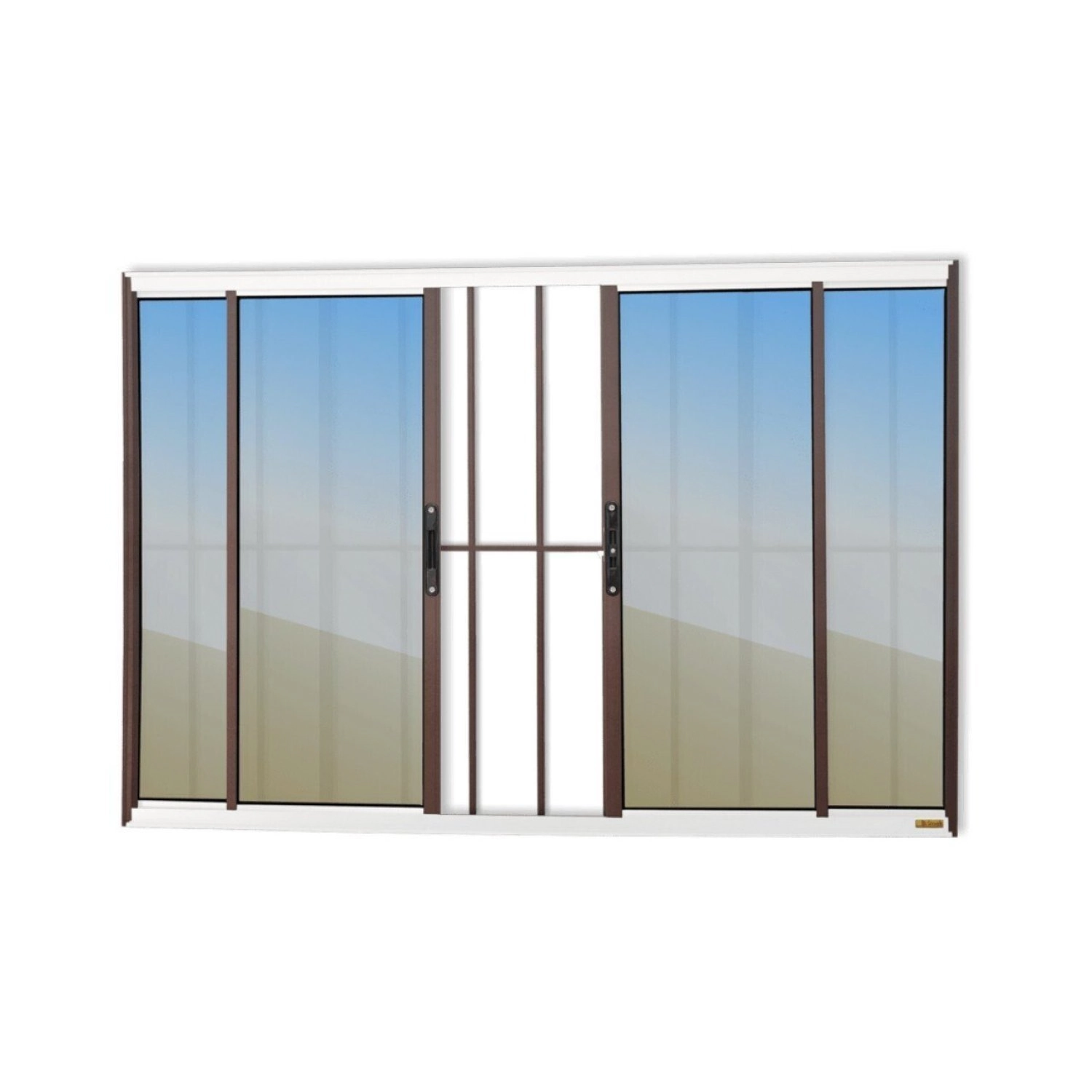 Janela Confort 4 Folhas Com Grade Vidro Reflex 100cm X 120cm Brimak Mix Corten