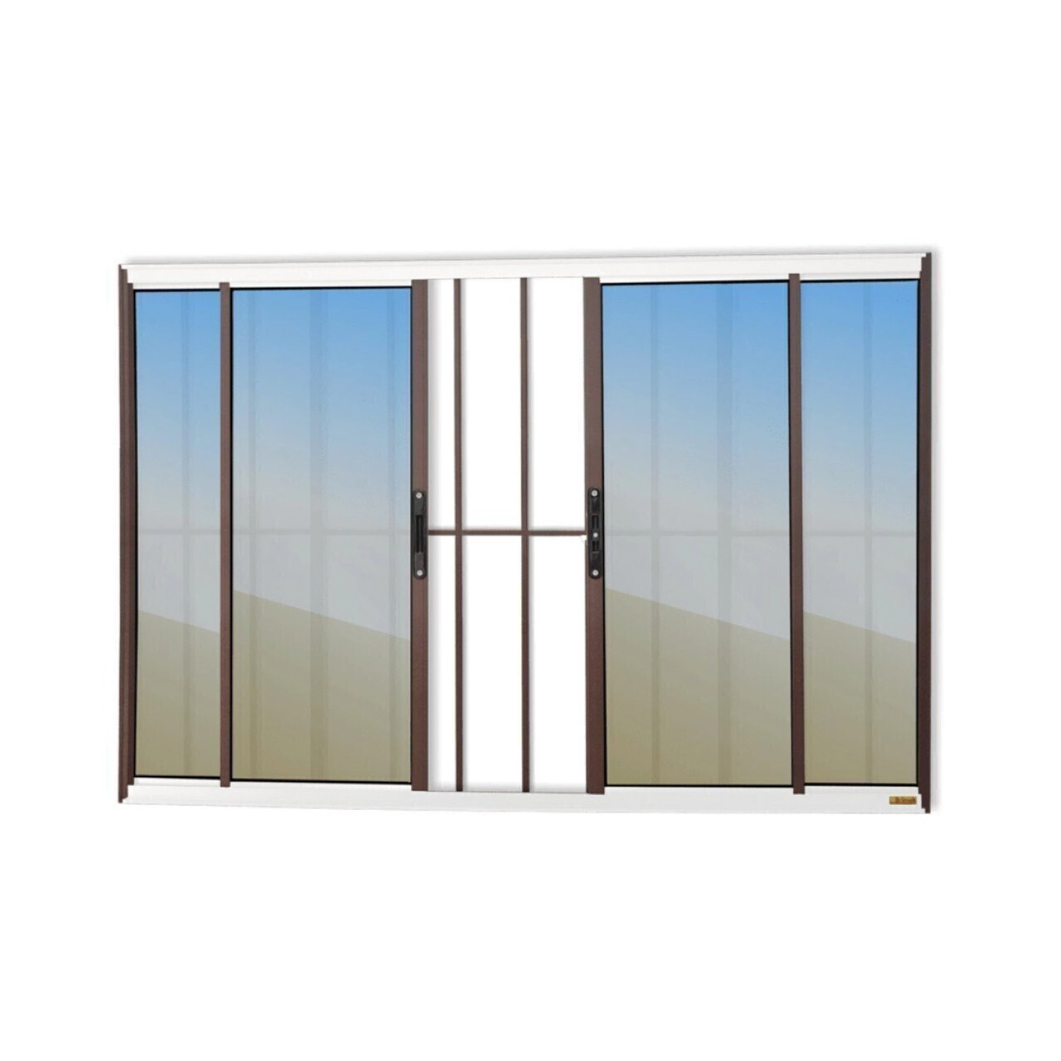 Janela Confort 4 Folhas Com Grade Vidro Reflex 120cm X 200cm Brimak Mix Corten