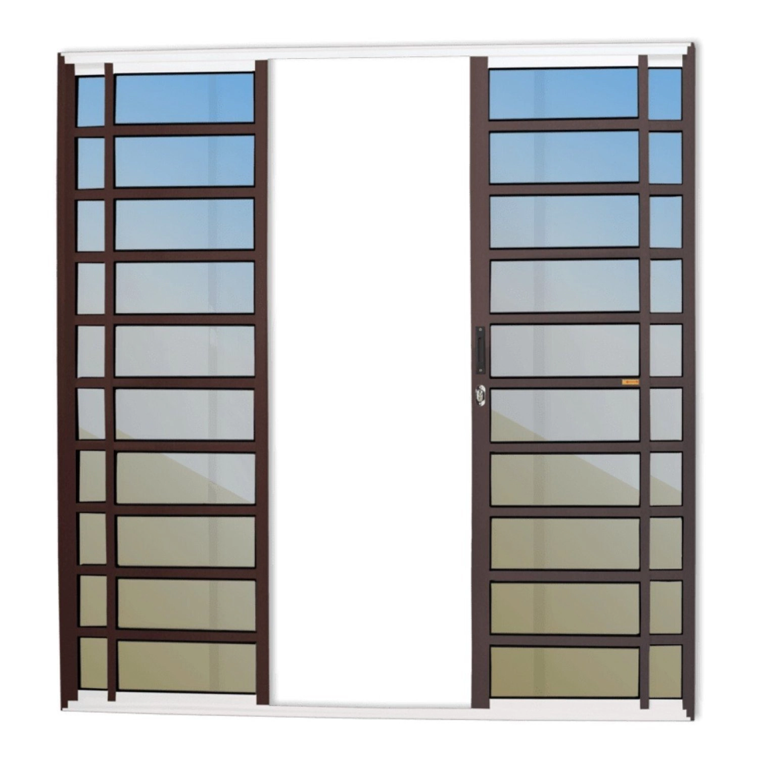 Porta De Correr Com Travessas 4 Folhas Super Vidro Reflex 210cm X 200cm Brimak Mix Corten