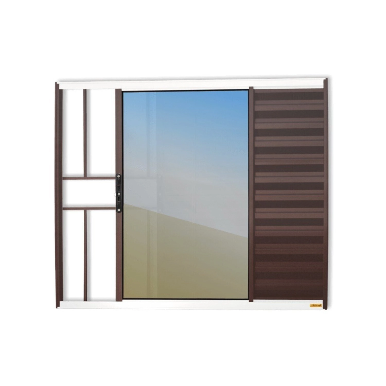 Janela Veneziana Confort 3 Folhas Com Grade Vidro Reflex 120cm X 120cm Brimak Mix Corten