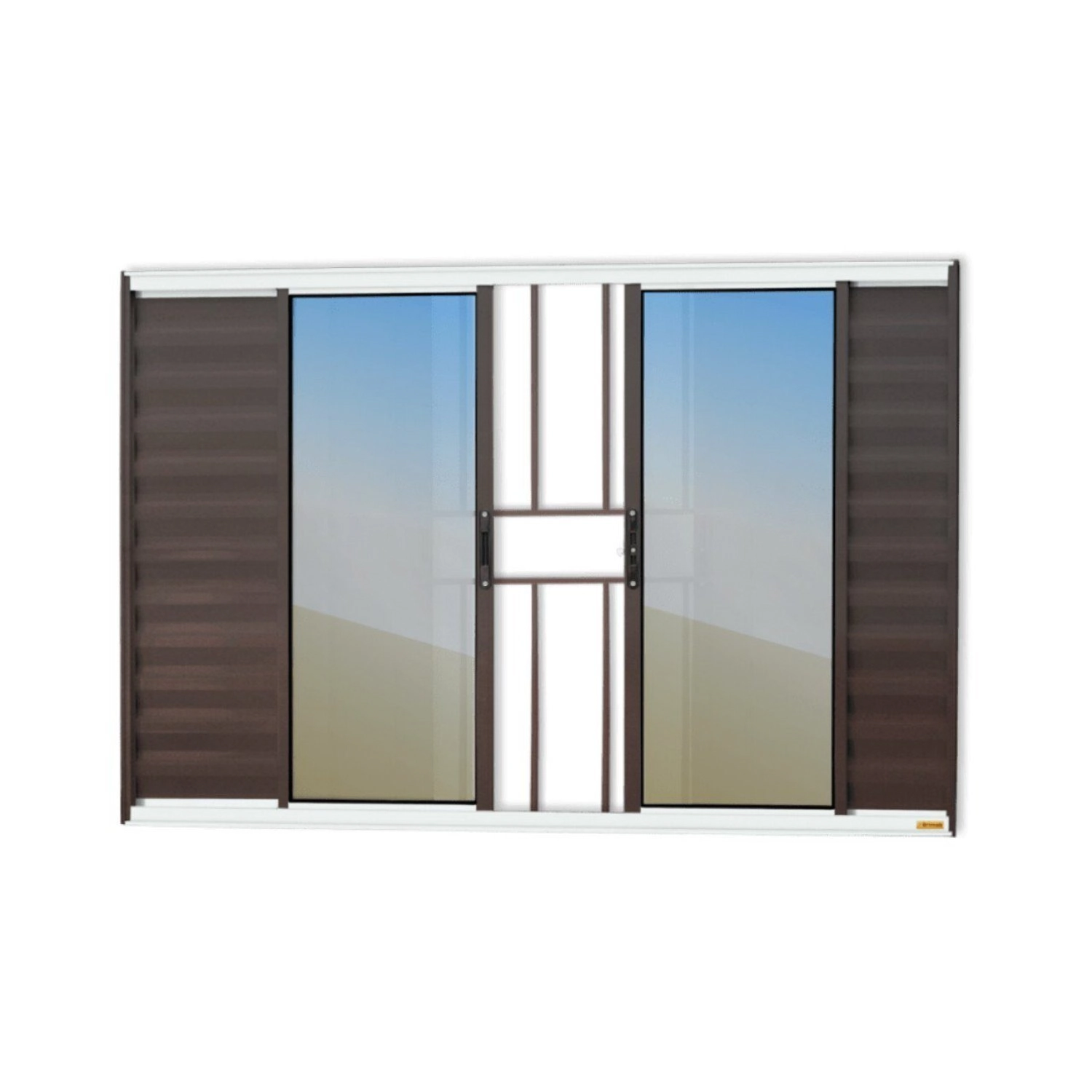 Janela Veneziana Confort 6 Folhas Com Grade Vidro Reflex 100cm X 100cm Brimak Mix Corten