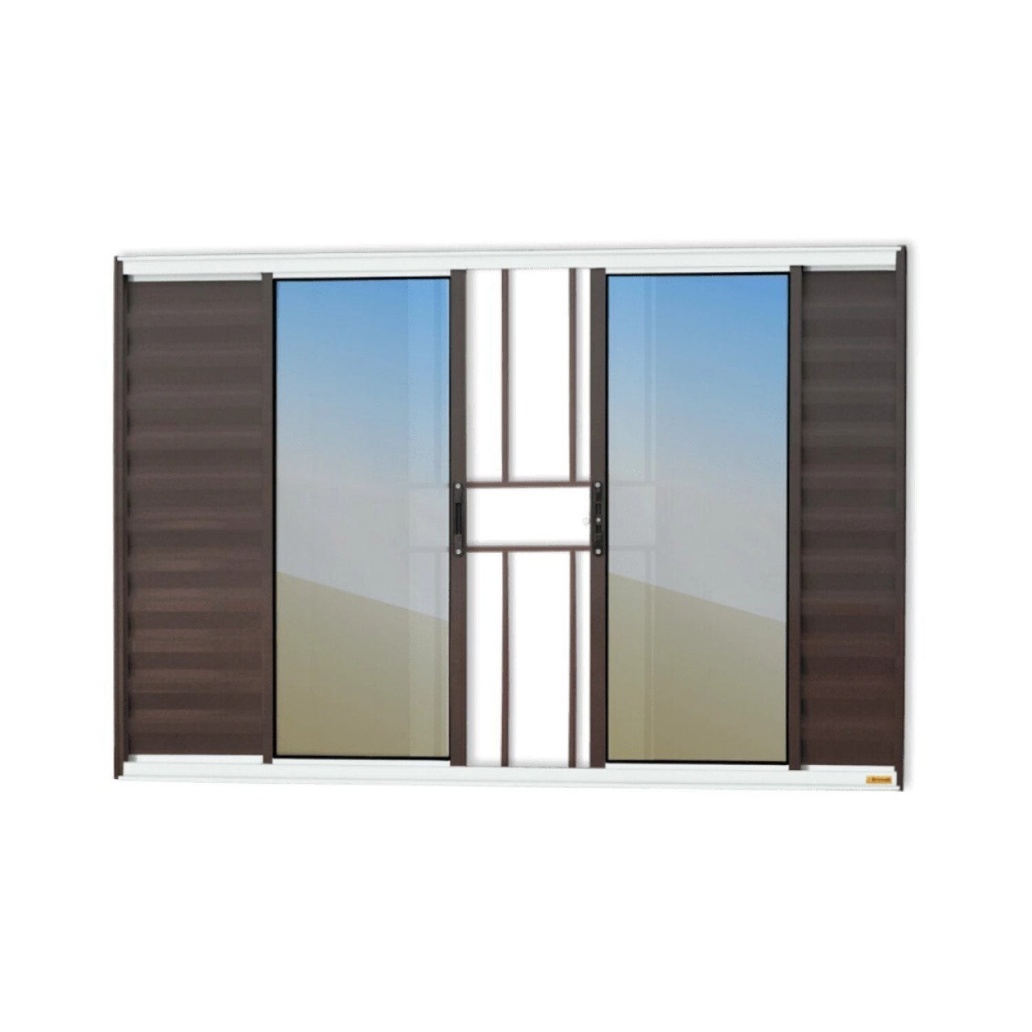 Janela Veneziana Confort 6 Folhas Com Grade Vidro Reflex 100cm X 120cm Brimak Mix Corten