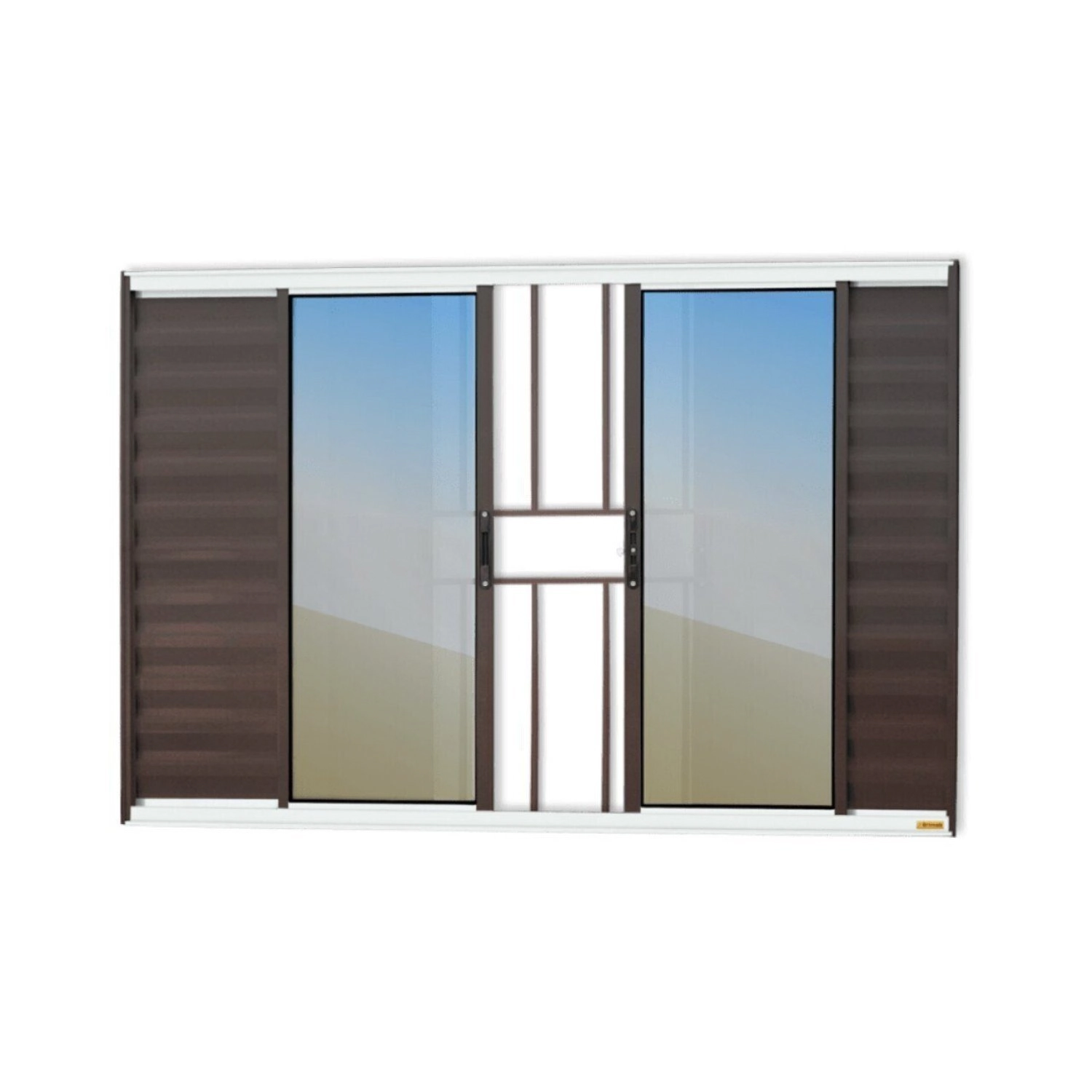 Janela Veneziana Confort 6 Folhas Com Grade Vidro Reflex 100cm X 150cm Brimak Mix Corten
